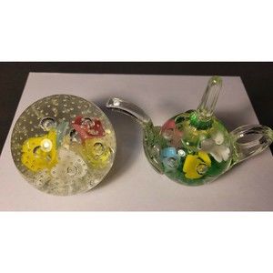 Joe St. Clair Art Glass 5 Color TRUMPET Flower Controlled Bubble Paperweight Lot